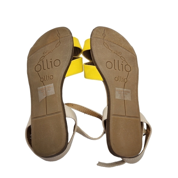 Ollio Women's Two Tone Cross Straps Ankle Buckled Flat Sandals - 9 - Picture 7 of 8